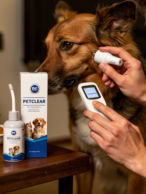 PetClear 60ml Natural Ear Cleaner - Dogs Cats Ear Care, Wax/Odor Removal, No Stinging/Residue, Soft Dropper